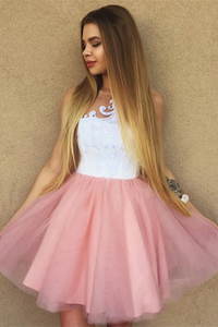 Kateprom White Bodice Blush Pink Short Tulle Homecoming Dress, Party Dress KPH0577
