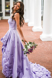Kateprom Graceful Satin Sweetheart Neckline High Low Length A line Prom Dresses With Appliqued KPP1450
