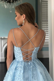 Kateprom A Line Light Blue Tulle Homecoming Dress With Lace Appliques, Short Prom Dress KPH0580