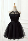 Kateprom Cute Halter Black Tulle Sleeveless Beads Short Prom Dresses Homecoming Dresses KPH0583