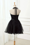 Kateprom Cute Halter Black Tulle Sleeveless Beads Short Prom Dresses Homecoming Dresses KPH0583
