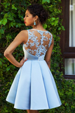 Kateprom Chic Sleeveless A Line Knee Length Satin Lace Applique Homecoming Dresses KPH0591