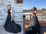 Kateprom Beautiful Black Satin Prom Dresses Modest A Line Party Gowns KPP1461