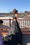 Kateprom Beautiful Black Satin Prom Dresses Modest A Line Party Gowns KPP1461