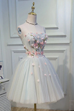Kateprom Cute Blue Strapless Tulle Homecoming Dresses with 3D Flowers Lace up Dance Dresses KPH0599