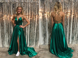 Kateprom Simple Spaghetti Straps Front Split Zipper Back Long Prom Dresses KPP1464
