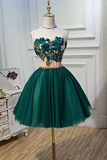 Kateprom Chic A Line Sweetheart Modest Dark Green Modest Short Prom Dress Homecoming Dress KPH0601