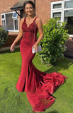 Kateprom Sexy Red Mermaid Long Prom Formal Dresses with Appliques KPP1470