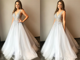 Kateprom Tulle V Neck Ball Gown with Re-Embroidered Lace Appliques Wedding Dresses KPW0692