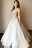 Kateprom Tulle V Neck Ball Gown with Re-Embroidered Lace Appliques Wedding Dresses KPW0692