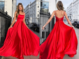 Kateprom Spaghetti Straps Red A line Long Prom Dresses For Teens KPP1474