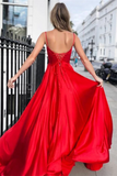 Kateprom Spaghetti Straps Red A line Long Prom Dresses For Teens KPP1474