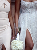 Kateprom Gorgeous Beaded Lace Spaghetti Straps A line Chapel Train Wedding Dresses KPW0696