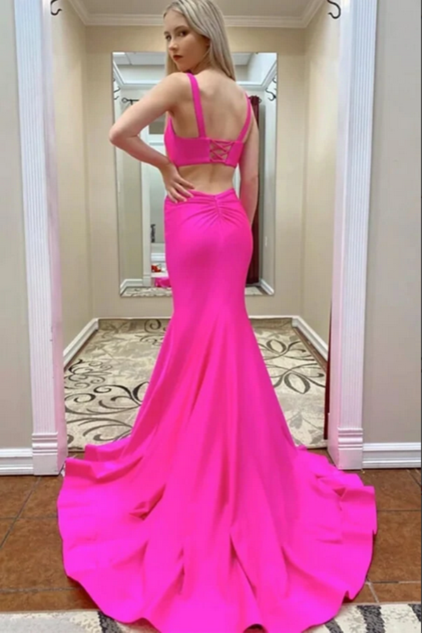 Kateprom Hot Pink Mermaid Satin Lace Up Back Long Prom Dresses, Evenin –  kateprom