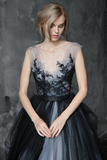 Kateprom Chic A line Scoop Black Applique Tulle Evening Dress Wedding Dress KPW0699