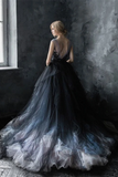 Kateprom Chic A line Scoop Black Applique Tulle Evening Dress Wedding Dress KPW0699