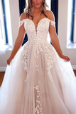 Kateprom Chic A line Off the shoulder Wedding Dress Tulle Applique Bridal Formal Dresses KPW0702