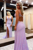 Kateprom Chic A Line V Neck Sparkly Long Prom Dresses Sleeveless Evening Dress With Split KPP1506