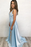 Kateprom Glamorous Blue V Neck Lace Sleeveless Sexy Mermaid Prom Dress Evening Dress KPP1512