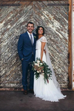 Kateprom Charming Cap Sleeves Floor Length Chiffon Wedding Dress with Beading KPW0707