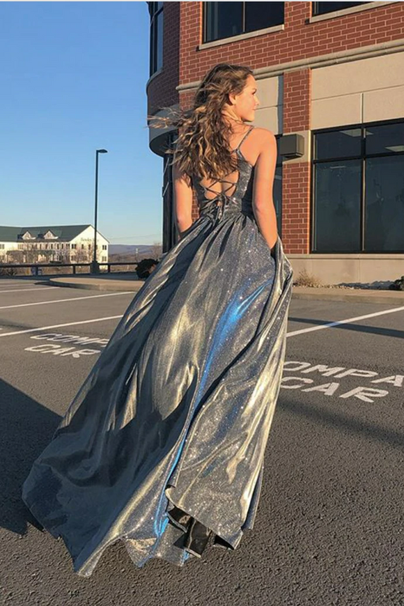 Kateprom Grey Long Satin Prom Dresses for Teens Stunny Evening Dress KPP1518
