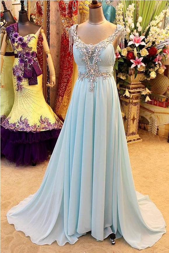 Kateprom A Line Prom Dress V Neck Chiffon Crystal Party Gown KPP1522