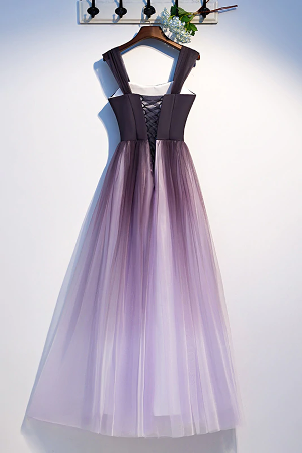 fitted lace wedding dress A-Line Dark Purple Ombre Tulle Evening Party Dresses Long Prom Dresses