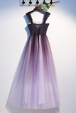Kateprom Unique A Line Ombre Purple Beading Prom Dresses with Lace up, Long Dance Dresses KPP1525