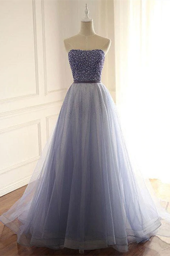 Kateprom Shimmering Tulle Strapless Neckline A Line Evening Dresses With Beading KPP1528