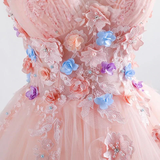 Kateprom Pink Princess Blush Ball Gown 3D Floral Applique V Neck Boho Prom Quinceanera Dress KPP1533