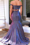 Kateprom Two Pieces Trumpet Mermaid Long Prom Dress Off Shoulder Satin Evening Party Dresses KPP1556