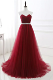 Kateprom Chic A line Sweetheart Burgundy Tulle Simple Sleeveless Long Prom Dress Evening Dress KPP1559