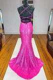 Kateprom Sparkle Hot Pink Sequin Mermaid Long Prom Formal Dress KPP1561