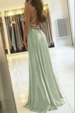 Kateprom Simple Dusty Sage Satin Spaghetti Straps Long Prom Dresses, Evening Gown KPP1568