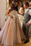 Kateprom Chic V Neck Vintage Lace Applique Prom Dress Plus Size Champagne Prom Dress KPP1569
