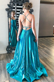 Kateprom Halter Satin Slit Prom Dresses with Sequins Long Prom Gown Evening Dress KPP1574
