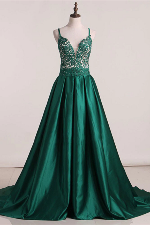 Kateprom Beautiful A line Prom Dresses Long Spaghetti Straps Dark Green Prom Dress Evening Dresses KPP1579