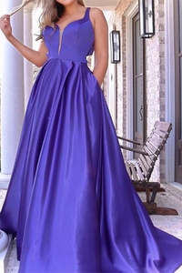 Kateprom Cheap Simple A line Straps Prom Dress Long Satin Evening Dress With Bow knot KPP1580