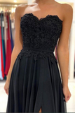 Kateprom Black Chiffon Lace A line Sweetheart Prom Dresses, Long Formal Dress KPP1584