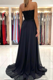 Kateprom Black Chiffon Lace A line Sweetheart Prom Dresses, Long Formal Dress KPP1584
