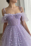 Kateprom A line Off the shoulder Tea Length Prom Dress Applique Homecoming Dress KPP1590
