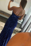 Kateprom Burgundy Strapless Mermaid Sequined Long Prom Dress with Slit, Formal Evening Gown KPP1597