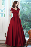 Kateprom Cheap A line Burgundy V neck Long Prom Dress Simple Evening Dress KPP1598
