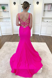 Kateprom Hot Pink Satin V Neck Backless Mermaid Prom Dress,Formal Evening Gown KPP1603
