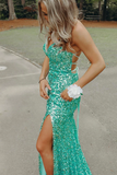 Kateprom Silver Sequin Spaghetti Straps Mermaid Long Prom Dresses, Backless Evening Gown KPP1605