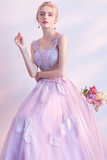 Kateprom Chic Lilac Prom Dress A line Applique Modest Long Prom Dress Evening Dress KPP1613