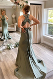 Kateprom Gray Green Satin Mermaid Bridesmaid Dresses With Sweep Train KPB0202