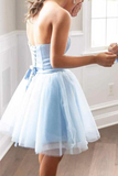 Kateprom Light Blue Strapless A Line Lace up Short Homecoming Dress KPH0607