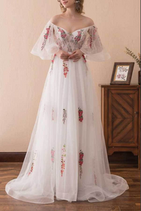 Kateprom Beautiful A line Off the Shoulder Wedding Dresses, Appliques Prom Dresses KPP1616