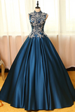 Kateprom Chic Prom Dresses Appliques High Neck Ball Gown Long Prom Dress Evening Dress KPP1618